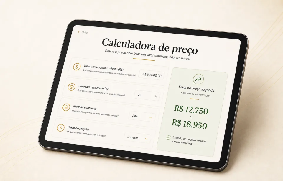 Mockup da Calculadora de preço por valor aberta em um tablet