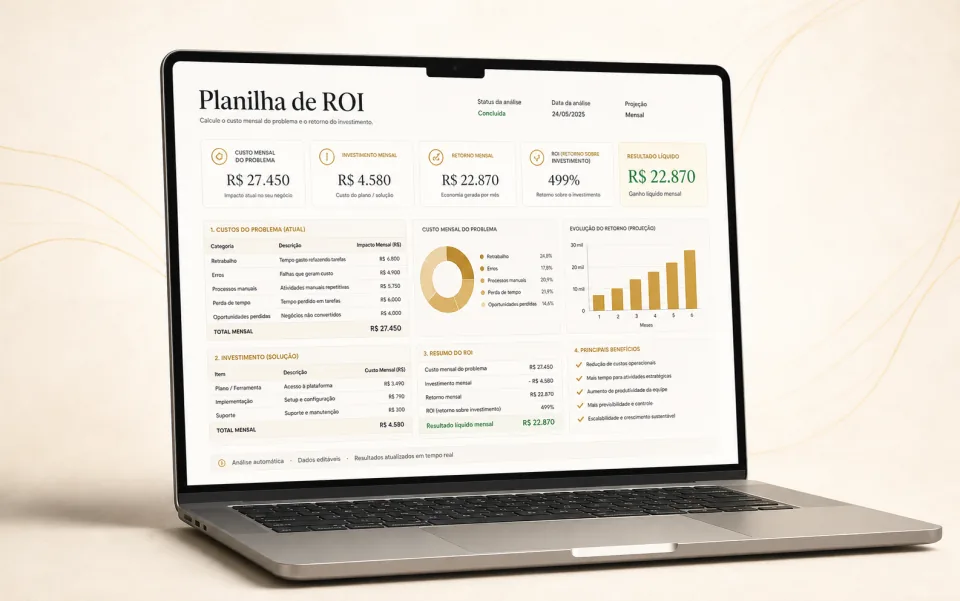 Mockup da Planilha de ROI aberta em um notebook
