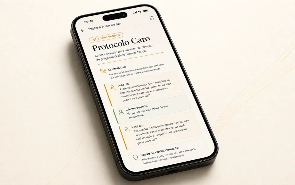 Mockup do Playbook Protocolo Caro aberto em um celular
